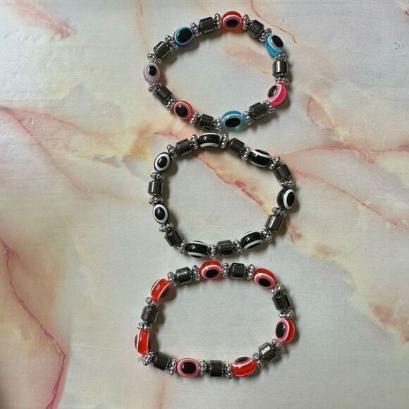 Evil eye hematite bracelet bundle of 3 - Picture 1 of 6